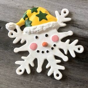 ❤️ LAST CHANCE Vintage Y2K 2002 Ceramic Snowflake Snowman Christmas Ornament